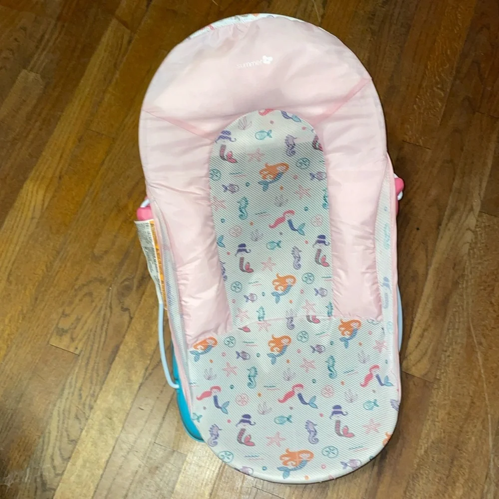 •SUMMER•INFANT DELUXE BABY PERFORATED MERMAID BATH SLING W/3 SUPPORT ANGLES EUC